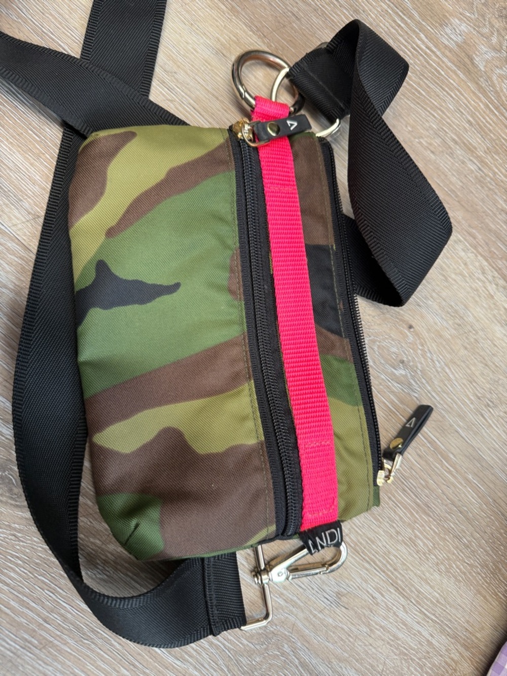 ANDI Camouflage Crossbody Bag with Pink Accent